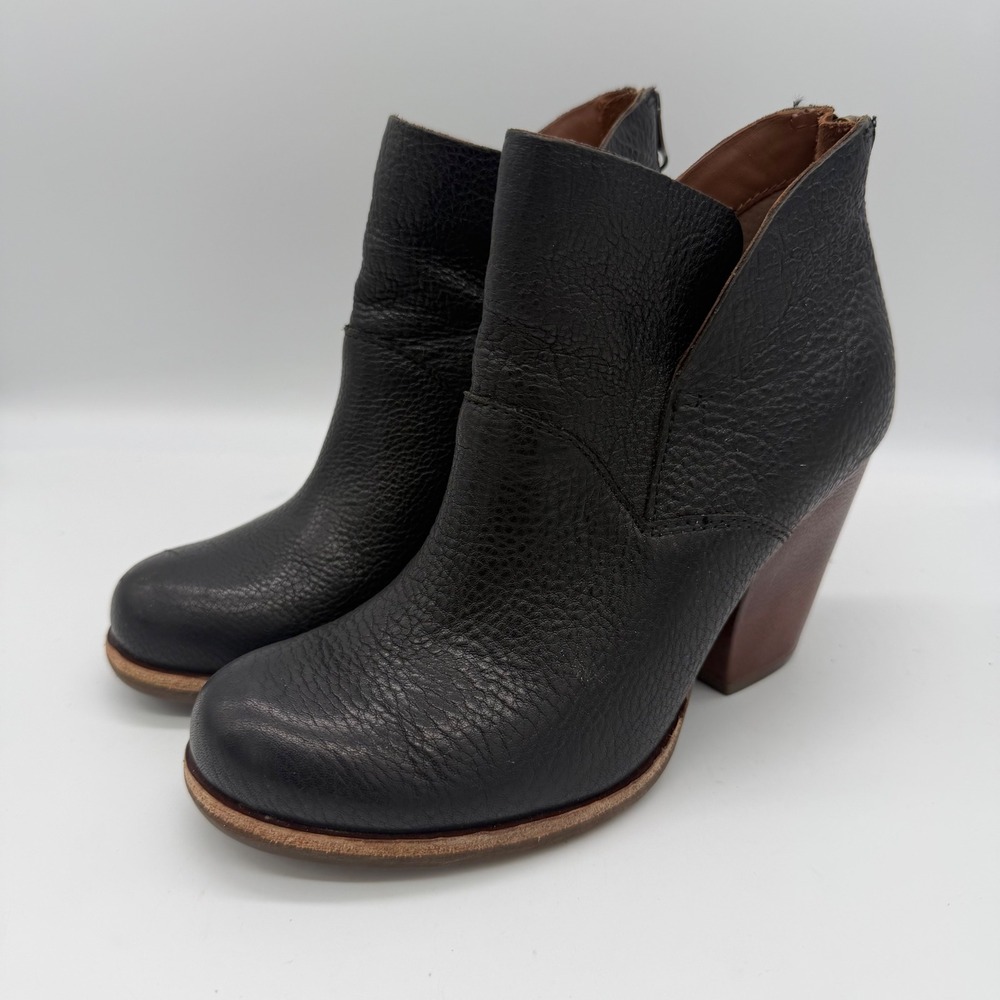 Kork-Ease Womens Black Leather Block Heel Ankle Booties K42803 Size 6M Moto